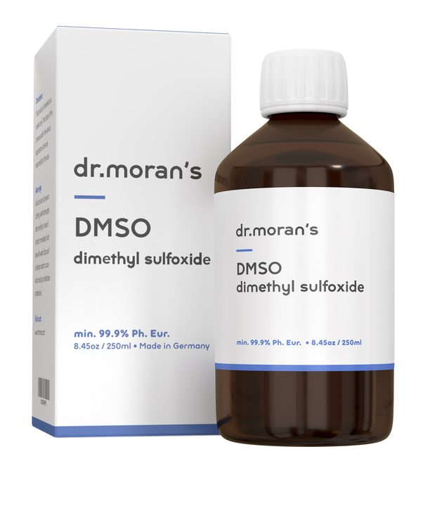 Dr Moran’s 250 ml amber glass bottle of pharmaceutical grade DMSO
